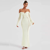 Women Dresses Spring Sexy Backless Lace up Slim Fit Hollow out Long Sleeve Dress