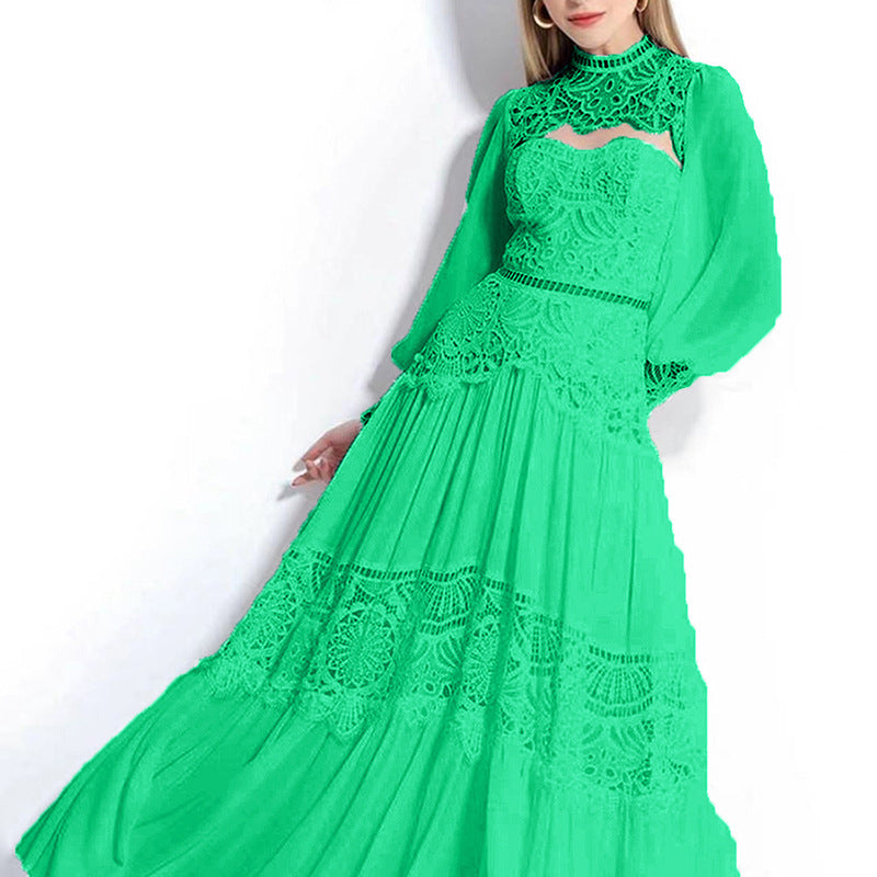 Women Dresses Spring Embroidery Mesh Lace Dress Long Dress (Qymy0409)