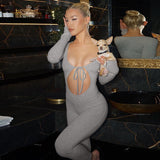 Women Jumpsuit Autumn Sexy Chest Hollow Slim Fit Long Sleeve Jumpsuit