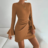 Women Dress Autumn and Winter round Neck Long Sleeve Sexy Dress