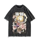 Anime Nika Luffy Washed Old Retro T-Shirt Short Sleeve