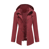 Women Trench Coat Long Cardigan Hooded Coat Outdoor Raincoat