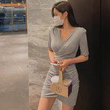 Women Dresses V-neck Ruffle Hip Dress