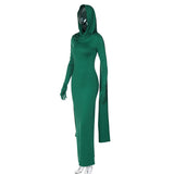 Women Dresses Winter Slim-Fit Hood Split Dress