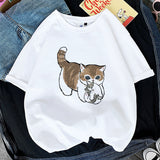 Kawaii Cat Women Print Funny T-shirt Girl Animal Y2K Fashion