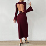 Women Dress Autumn and Winter Sheath Dress Long Sleeve Sexy Backless Dress