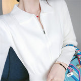 Women Knitwear Autumn and Winter Zipper Polo Collar Sweaters Cardigan