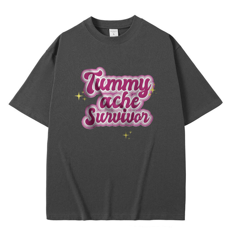 Tummy Ache Survivor Graphic Print T-shirt Male Meme Oversize