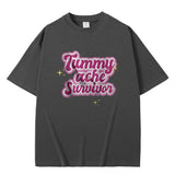 Tummy Ache Survivor Graphic Print T-shirt Male Meme Oversize