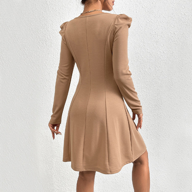 Women Dress Winter Slim Fit Puff Sleeve Long Sleeve Dress