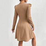 Women Dress Winter Slim Fit Puff Sleeve Long Sleeve Dress