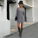 Women Knitted Sweater Autumn and Winter Solid Color Twist Woolen Skirt