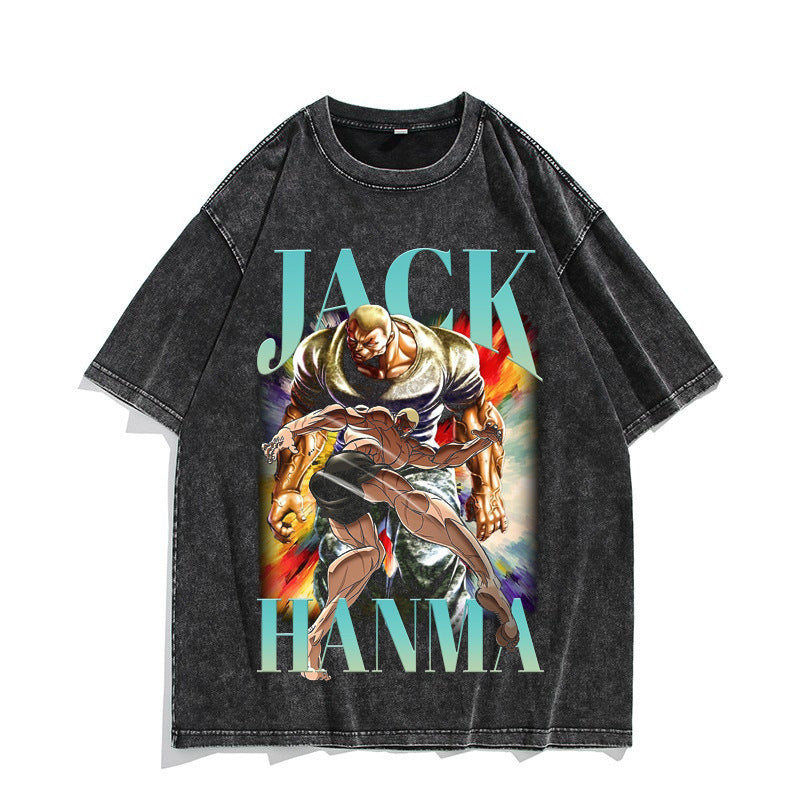 Washed Vintage Short Sleeve T-Shirt Jack Hanma Top