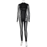 Women Jumpsuit Autumn Crew Neck Back Long-Sleeve Zipper Jumpsuit
