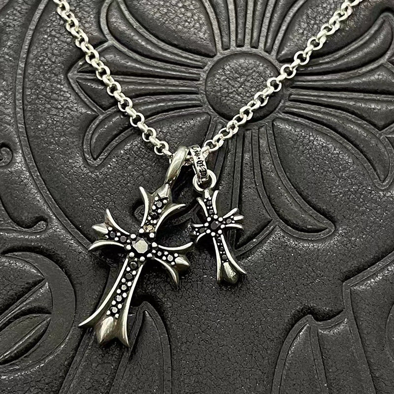 Chrome Hearts Necklace Vintage Double Cross Diamond Pendant for Men and Women