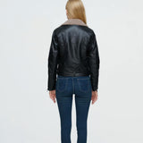 Women Leather Jacket Autumn and Winter Lamb Wool Motorcycle Clothing Thick Leather Coat Jacket