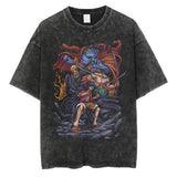 Washed and old T-shirt anime ONE PIECE short sleeve