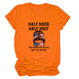 HALF HOOD HALF HOLY Loose Crew Neck Women's Short Sleeve T-Shirt