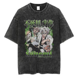 2024Men Vintage Black T Shirt Streetwear Harajuku Anime Print