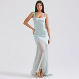 Women Dresses Spring Chiffon Sling Sheath Forged Surface Dress Dress (Lbk0409)