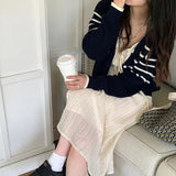 Women Knitwear Autumn and Winter Striped Sweater Loose Casual Knitted Cardigan