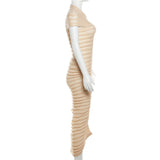 Women Dresses Autumn Short Sleeve Long Skirt Sexy Slim Knit Dress (Bla0420)