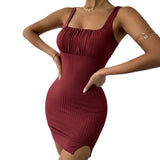 Women Dress Spring and Summer Sexy Slit Slim-Fitting Spaghetti Straps Knitted Dress Hip Skirt