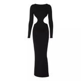 Women Dresses Autumn Sexy Backless Hollow out Long Sleeve Narrow Dress (Bla0420)