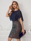 Women Evening Gown Sexy Strap Chiffon Sequins Dress