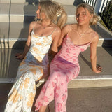 Women Dresses Summer Dress Mesh Floral Print Sling Slim Fit Dress