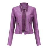 Red Leather Jacket Spring and Autumn Stand Collar Lady Leather Jacket