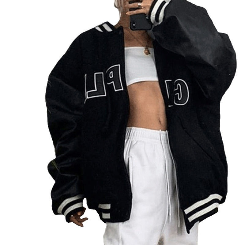 Women Trench Coat Winter Print Casual Loose Long-Sleeved Thickened Coat