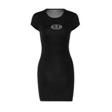 Women Dresses Spring Embroidery Hollow Slim round Neck Short Sleeve Dress