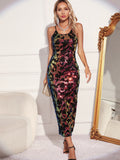 Women Evening Gown Sexy Sling Vintage Party Sequins Dress