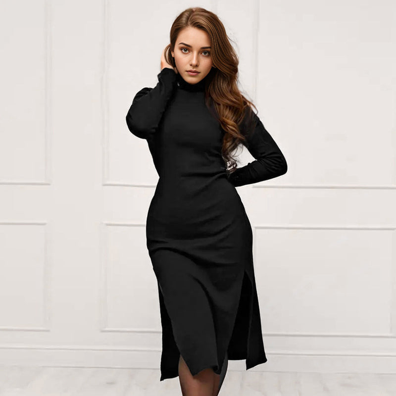 Women Dress Wine Red Slim Fit Sexy Slit Dress