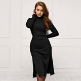 Women Dress Wine Red Slim Fit Sexy Slit Dress