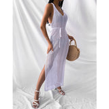 Women Knit Beach Cover Beach Casual Solid Color Knitted Spaghetti Straps Knitted Dress