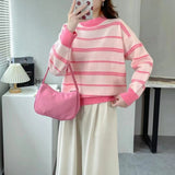 Women Knitwear Autumn and Winter Striped round Neck Sweater Loose Sweater