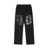 Men Sweatpants Casual Pants Hip Hop Loose Snake Elastic Waist Straight-Leg Denim Trousers