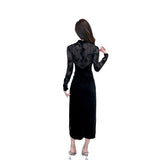 Women Maxi Dress Spring and Autumn Velvet Cheongsam Sexy Retro Dress Dress