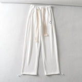 Women Sweatpants Smiling Face Embroidery Loose Wide Leg Pants Casual Sweatpants