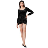 Women Dress Long Sleeve Puff Sleeve Sexy Velvet Party Dress