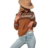 Women Knitted Sweater Autumn and Winter Loose Brown Long Sleeve Sweater Pullover