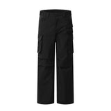 Men Sweatpants Pleated Large Pocket Overalls Straight Wide-Leg Pants Loose Casual Retro Trousers