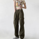 Women Sweatpants Multi-Pocket Casual Working Pants Women Loose Straight-Leg Wide-Leg Pants