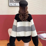Women Knitwear Autumn and Winter Striped round Neck Sweater Loose Sweater