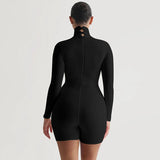 Women Jumpsuit Spring Slim-Fitting Back Zipper Turtleneck Long Sleeve Jumpsuit