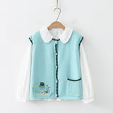 Women Knitted Cardigan Spring Knitted Embroidered Single Breasted Vest Jacket