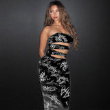 Women Dresses Spring and Summer Print Hollow Backless Slim Fit Dress
