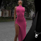 Women Dresses round Neck Sleeveless Slim Fit Slit Long Dress